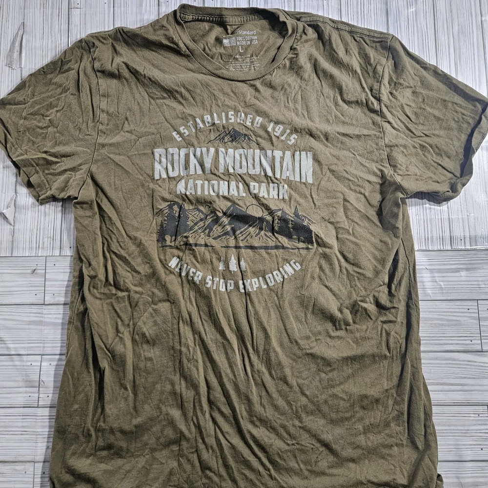 GENERAL STANDARD Mens Large Green T-Shirt America USA Patriotic 100% Cotton